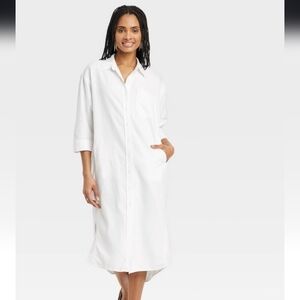 NEW! Women's Cotton 3/4 Sleeve Midi Shirtdress Universal Thread White M